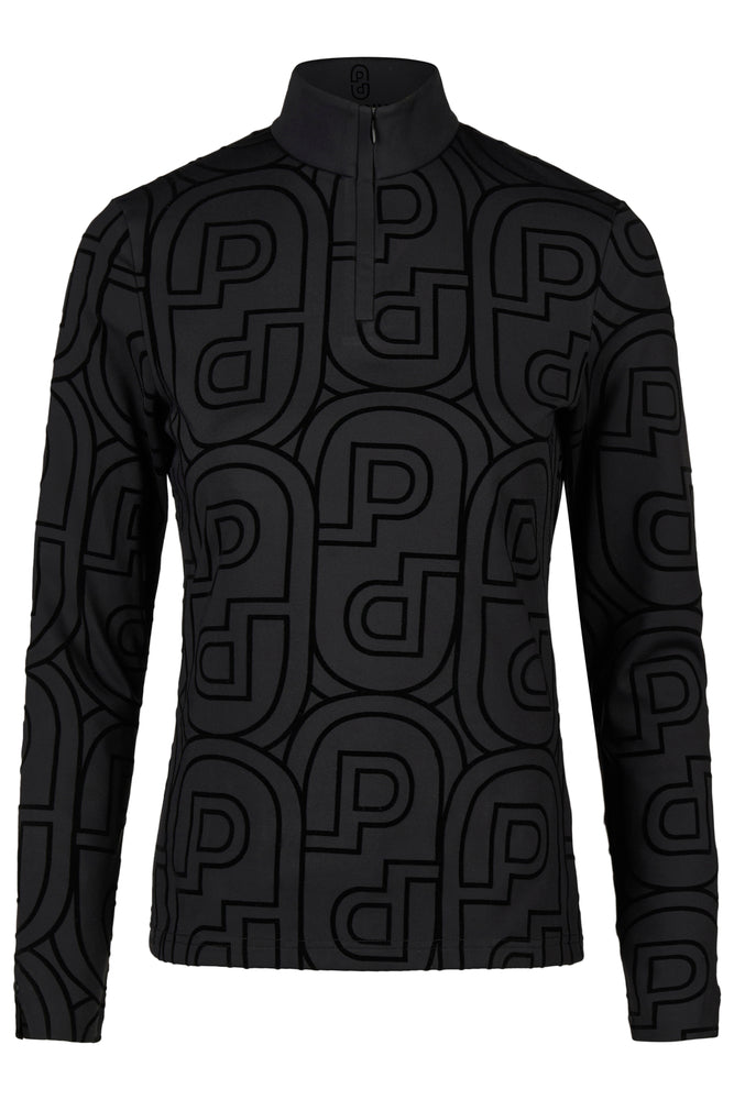 Front view of the Black Pikeur Zip Print Shirt on a plain background