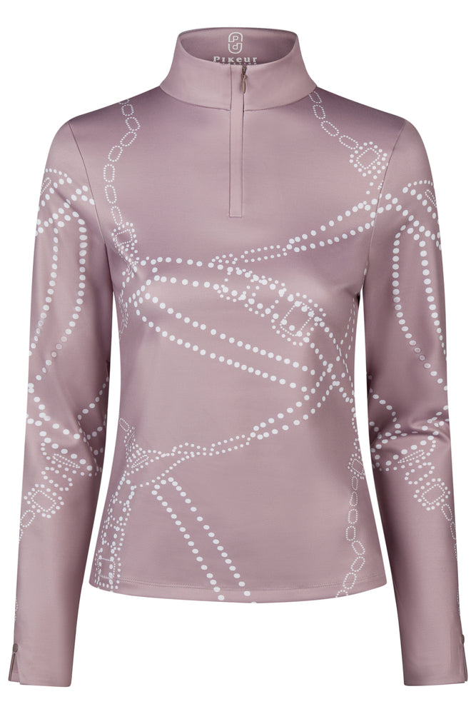 Front view of the Ash Mauve Pikeur Zip Print Shirt on a white background