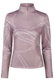 Front view of the Ash Mauve Pikeur Zip Print Shirt on a white background
