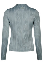 Back view of the Dusty Blue Pikeur Long Sleeve Waveline Shirt on a plain background