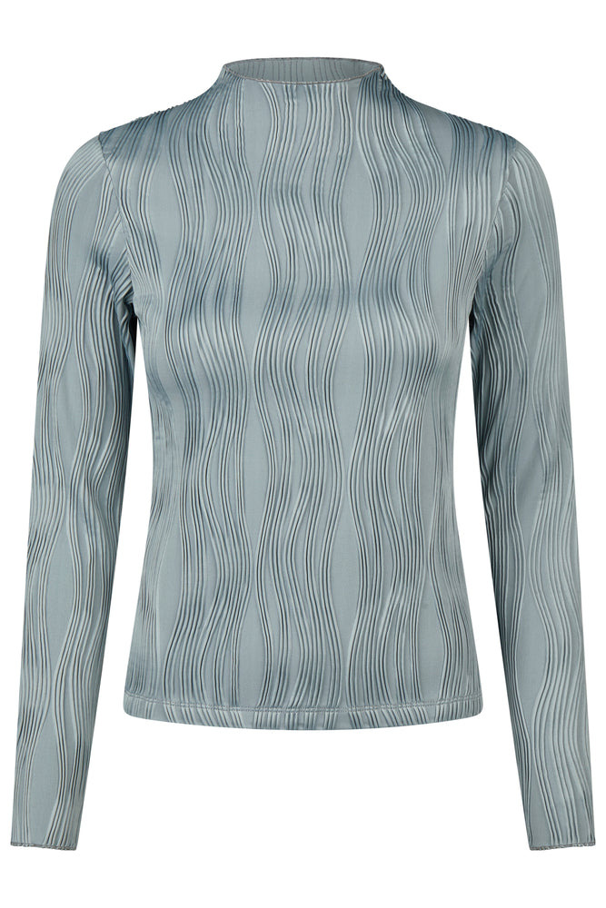Front view of the Dusty Blue Pikeur Long Sleeve Waveline Shirt on a plain background