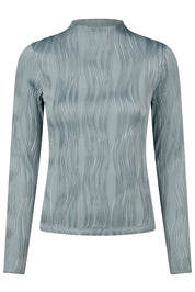 Front view of the Dusty Blue Pikeur Long Sleeve Waveline Shirt on a plain background
