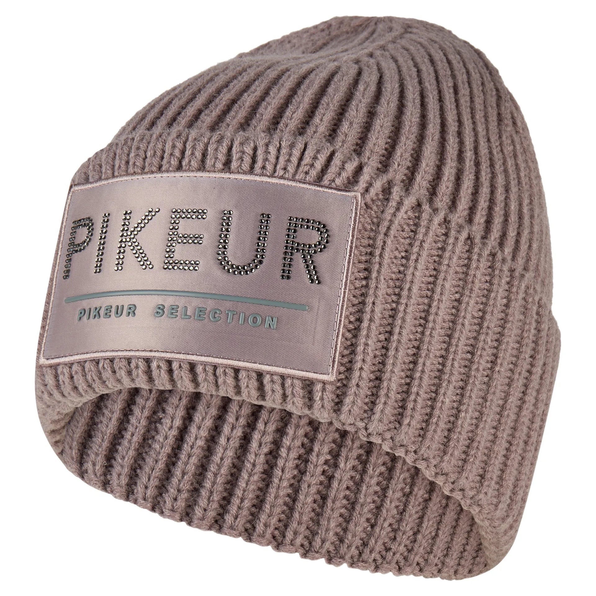 Tan beanie with crystal logo shown on plain white background