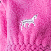 Close-up view of the logo on the Deep Coral Pink Horze Kids Fleece Gloves