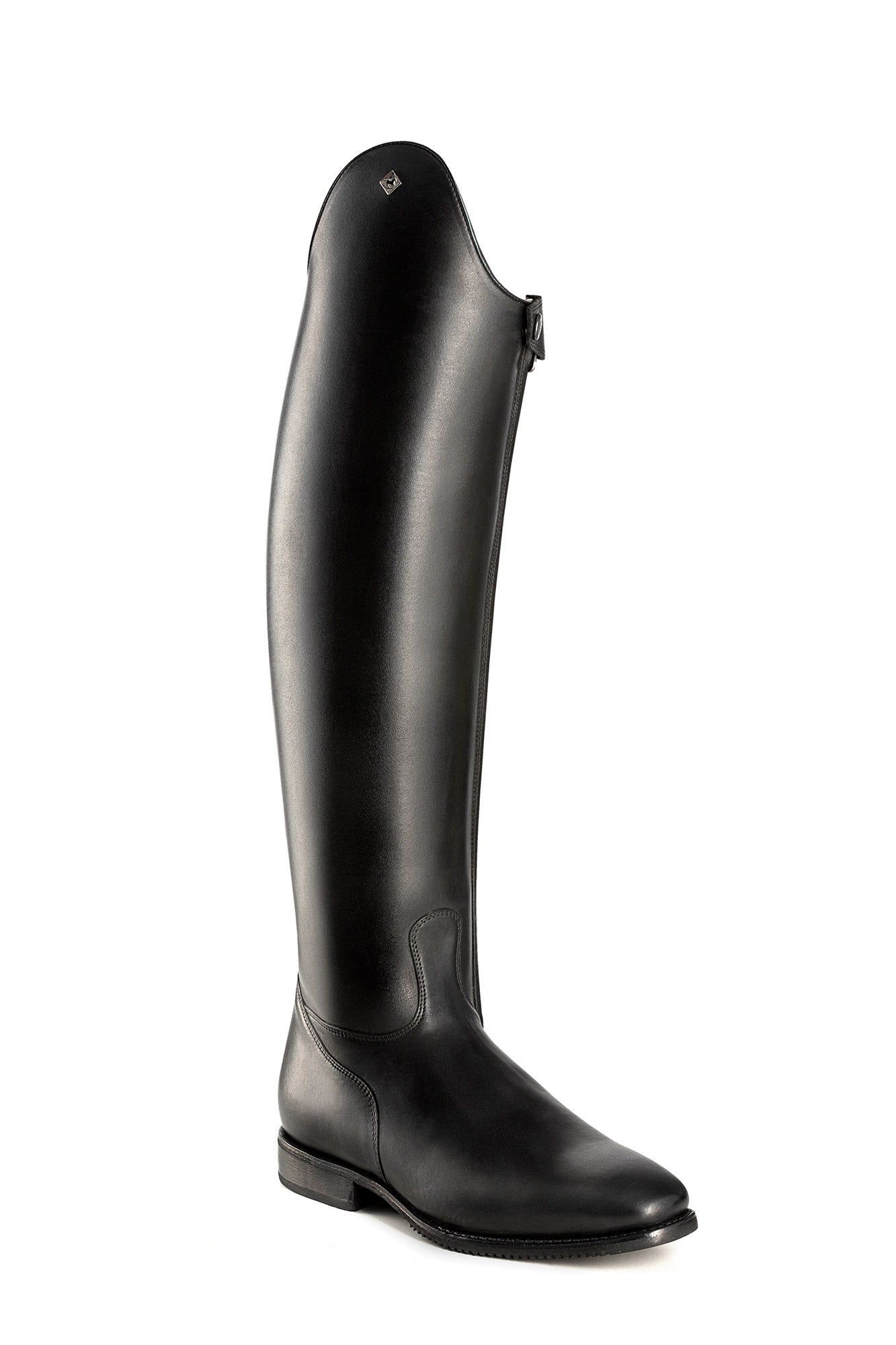 Angled front view of the DeNiro Raffaello Wrat Black Dressage Boot on a plain background
