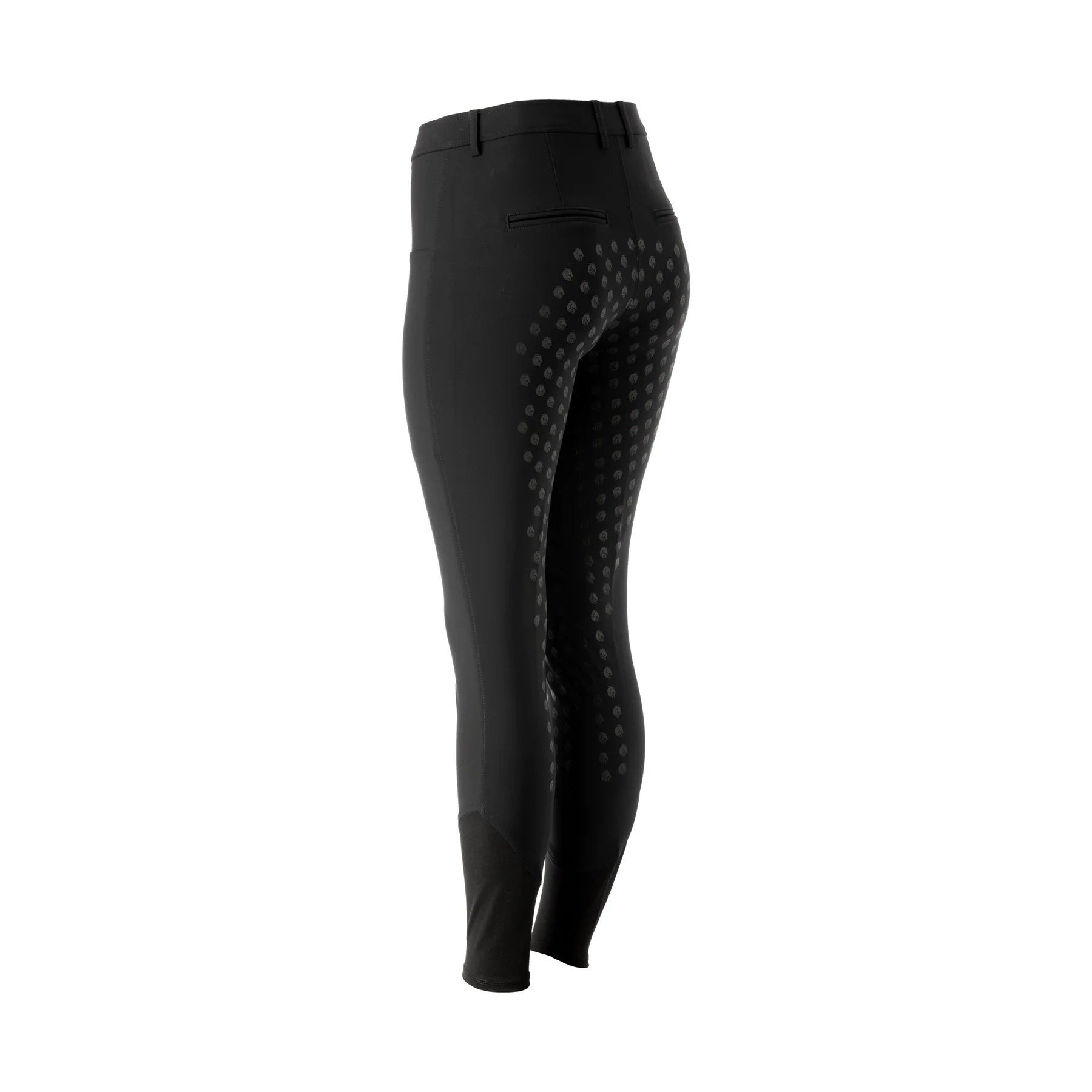 Angled back view of Black Equinavia Anna Tailored Full Seat Breech on a white background