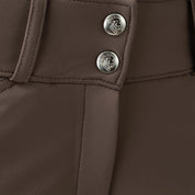 Closeup view of the Dark Brown Equinavia Maud Tech Knee Patch Breeches showing the waistband buttons