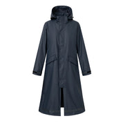 Front view of the Navy Horze Hazel Womens Long Raincoat on a plain background