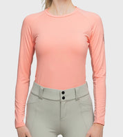 Front view of a model wearing the Kastel Coral Monogram Crewneck Long Sleeve Shirt on a plain background