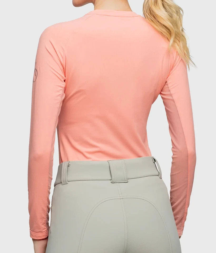 Back view of a model wearing the Kastel Coral Monogram Crewneck Long Sleeve Shirt on a plain background
