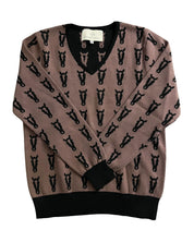 Front view of the Saddle/Black Deinhardt Designs Varsity Sweater on a white background