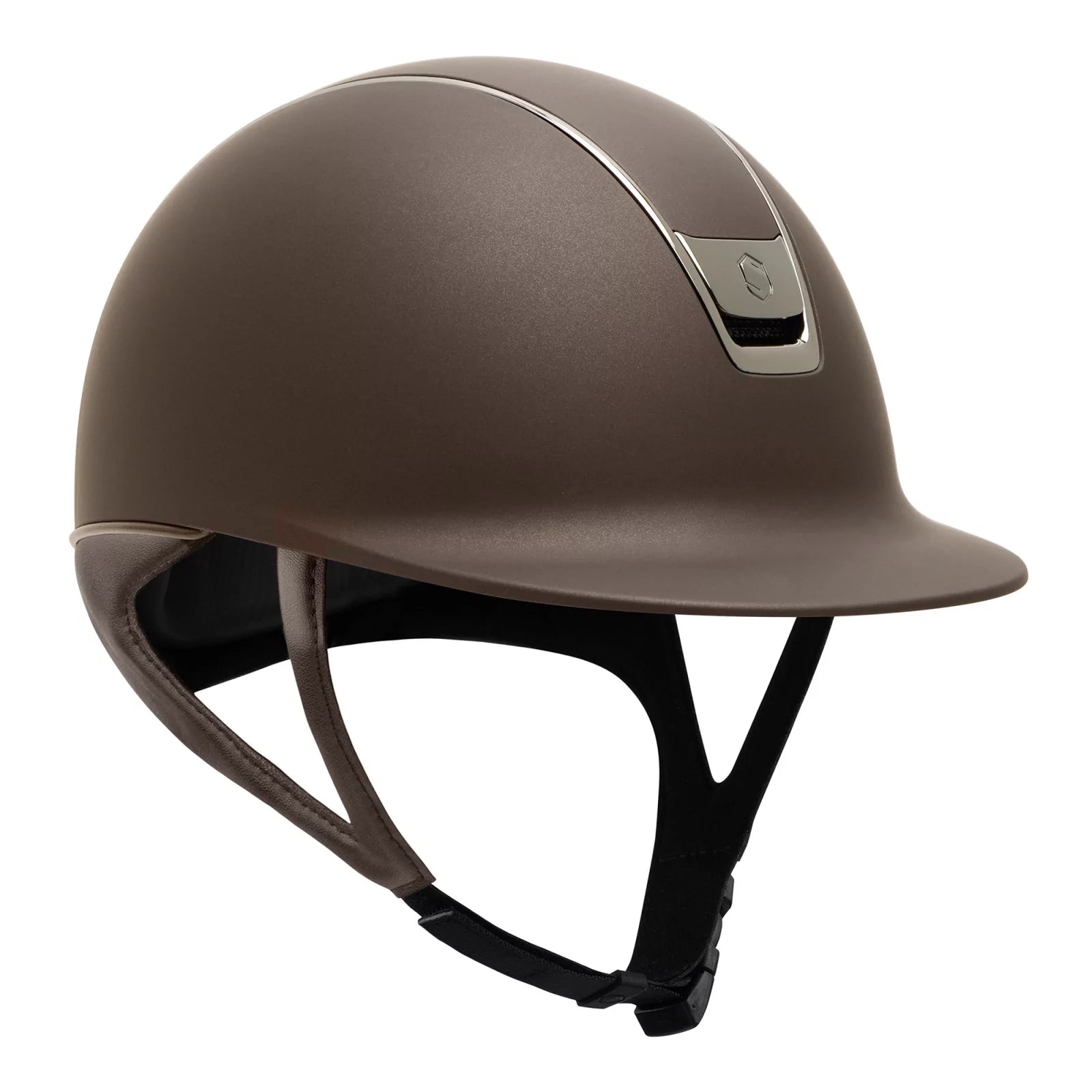 Angled front view of the Brown/Chrome Samshield Shadowmatt 2.0 Helmet on a white background