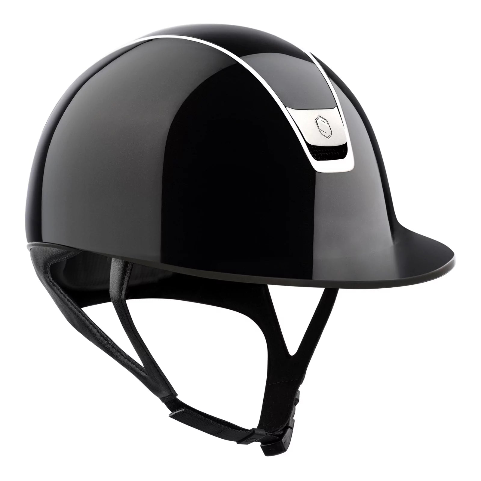 Angled front view of the Black Samshield Shadow 2.0 Glossy Helmet on a white background