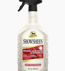 Front view of a 32 oz bottle of Absorbine ShowSheen Hair Polish & Detangler Spray on a white background
