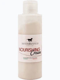 Cream bottle of boot cream with white label on plain white background