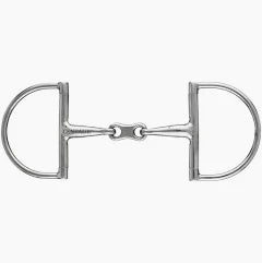 A polished silver metal double-bit horse bit with a smooth, polished finish, shown against a plain white background.