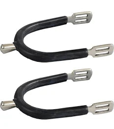 Silver metal spur with black rubber lining shown on a plain white background