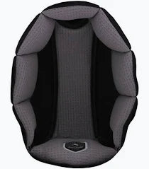 Grey and black fabric helmet liner padded shown on plain white background