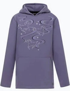 Light purple youth printed hoodie shown on plain white background