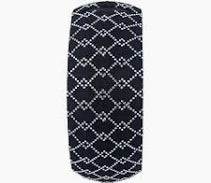 Black cylindrical container with white geometric pattern on a white background