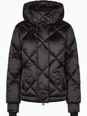 Black stitched puffer jacket shown on plain white background