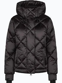 Black stitched puffer jacket shown on plain white background