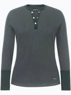 Sage textured long sleeve baselayer with silver buttons shown on plain white background