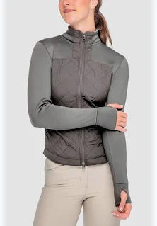 Grey full zip quilted softshell jacket shown on model