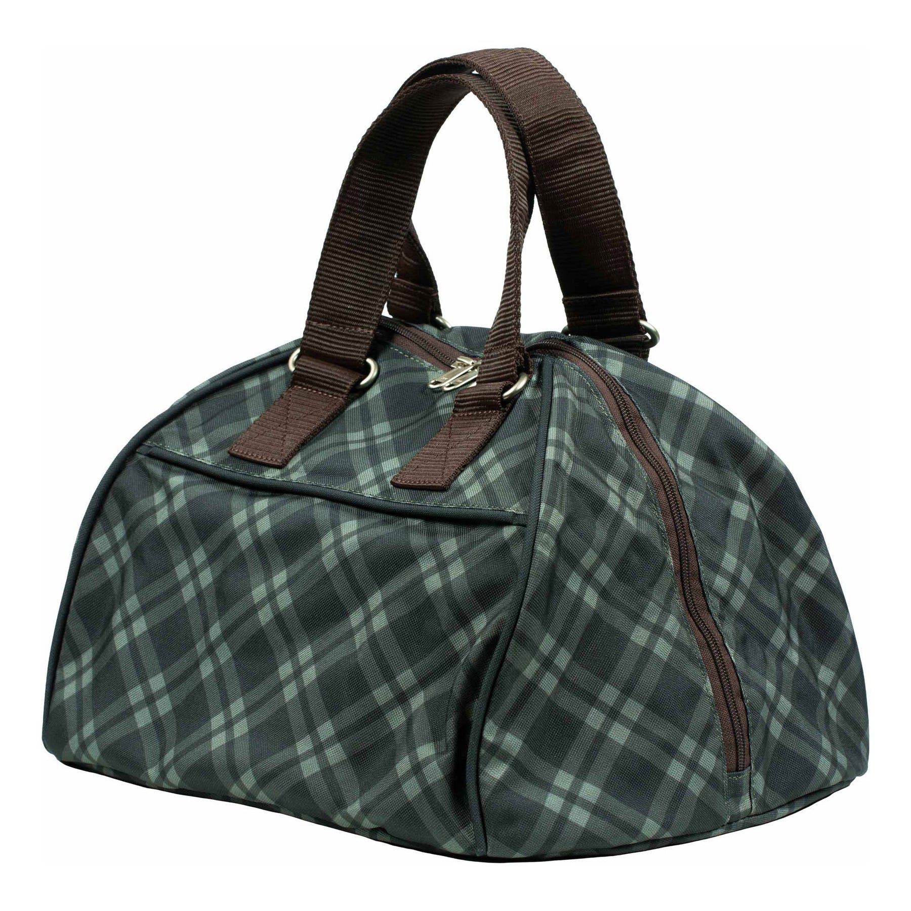 Angled back view of the Thyme/Lily Pad Equinavia Darby Helmet Bag on a plain background