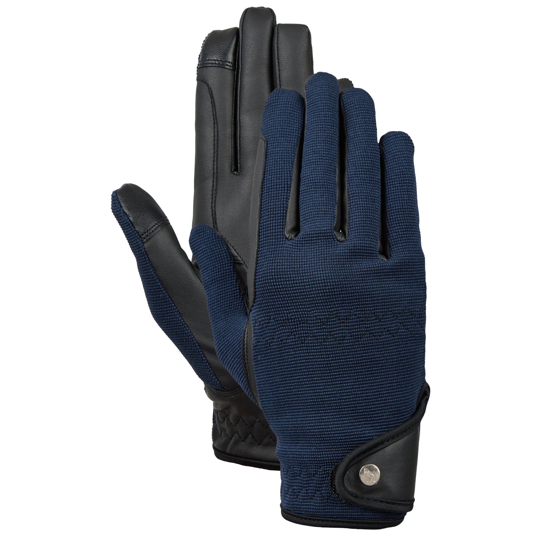 Front and back views of a pair of Seaborne Navy Horze Romy Winter Riding Gloves on a plain background