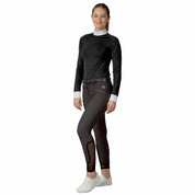 Angled front view of a model wearing the Anthracite Equinavia Victoria Knee Patch Breeches on a plain background