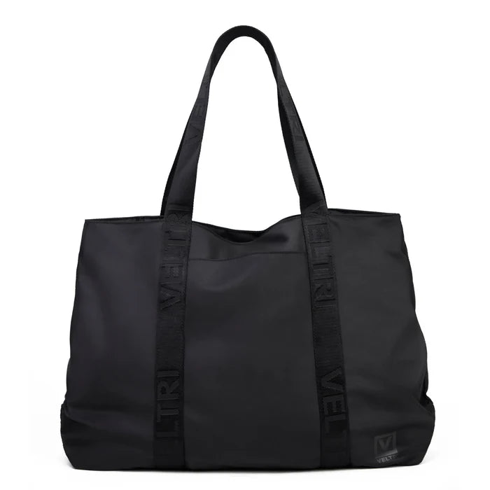 Black tote with logo handle shown on a plain white background