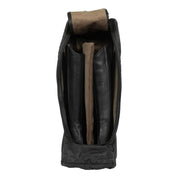 Black fabric tall boot bag with handle and zipper shown on plain white background
