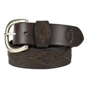 Front view of a rolled up Brown/Bronze Equinavia Siri Polo Belt on a white background