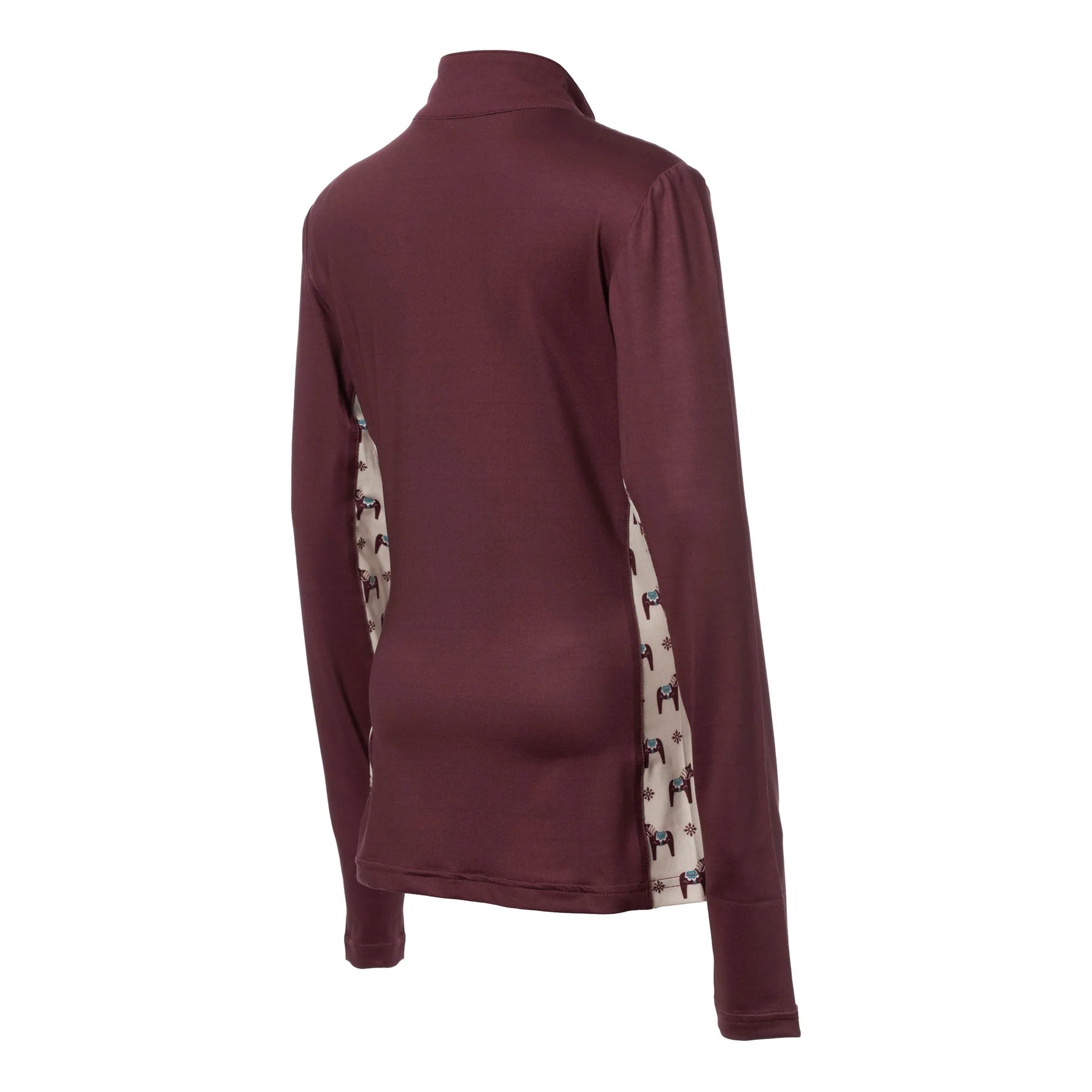 Back view of the Burgundy Equinavia Lena Kids Long Sleeve Quarter Zip on a plain background