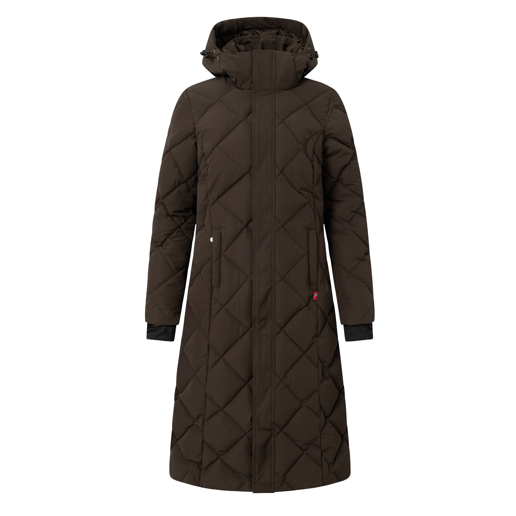 Front view of the Turkish Coffee B Vertigo Gem Waxed Padded Long Coat on a white background