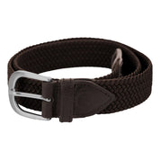 View of the Chocolate Brown Equinavia Elsa Woven Stretch Belt on a plain background